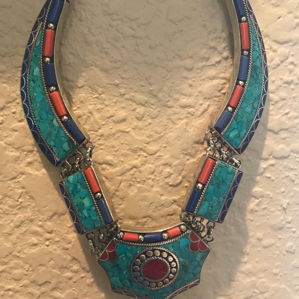 Navajo turquoise and coral necklace